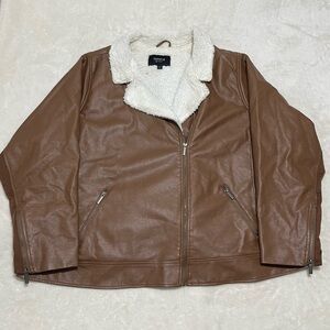 TORRID Moto Jacket Sherpa Lined Cognac Brown